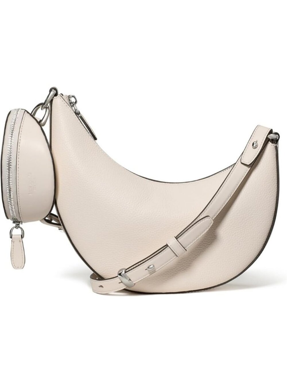 Women's Cashew Milk Leather Duo Crossbody Bag Adjustable Strap Shoulder Purse